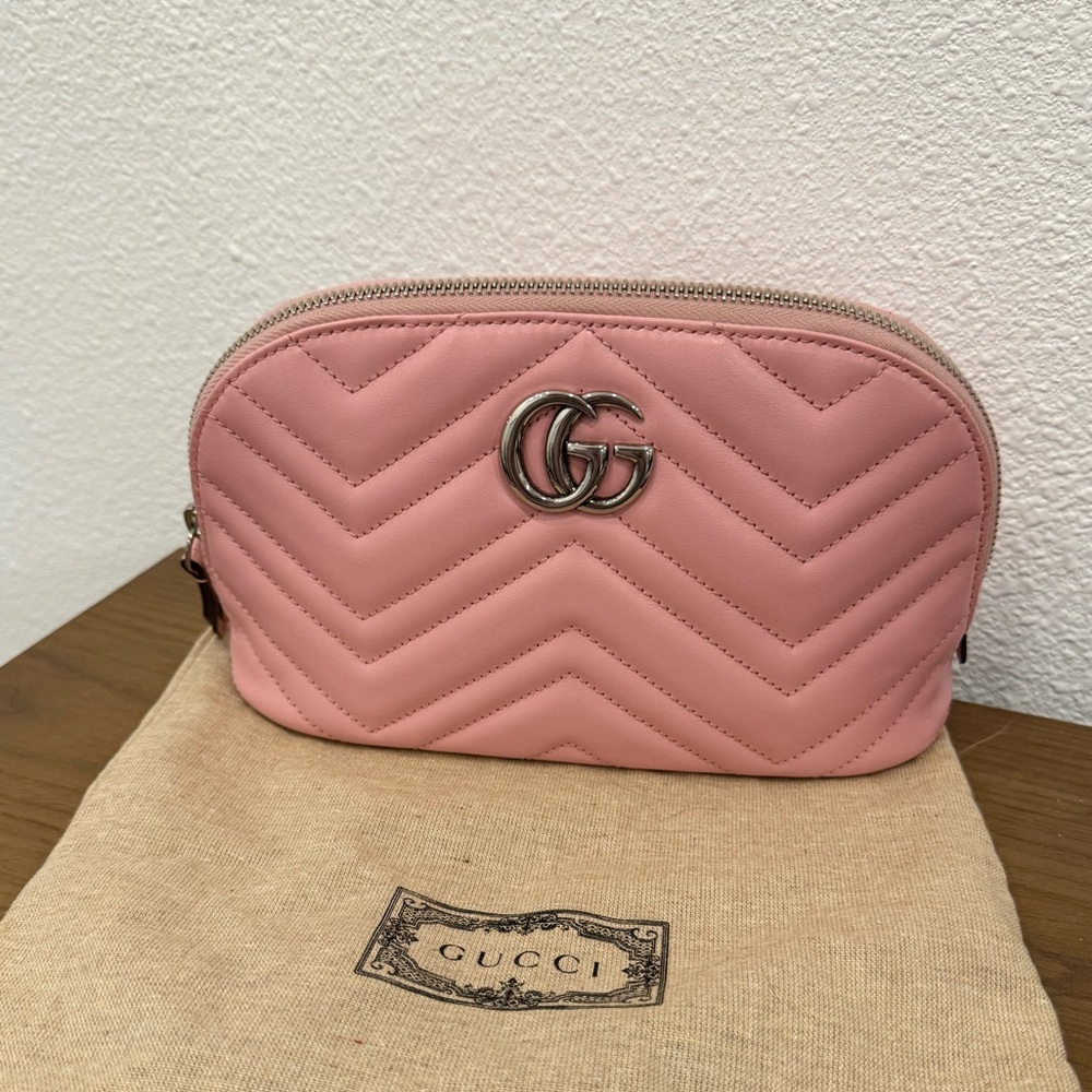 Gucci Pink Calfskin Matalesse GG Marmont Large Cosmetic Bag travel bag